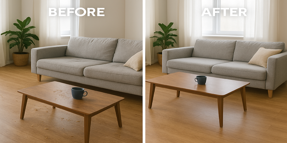 Before and after comparison for home cleaning